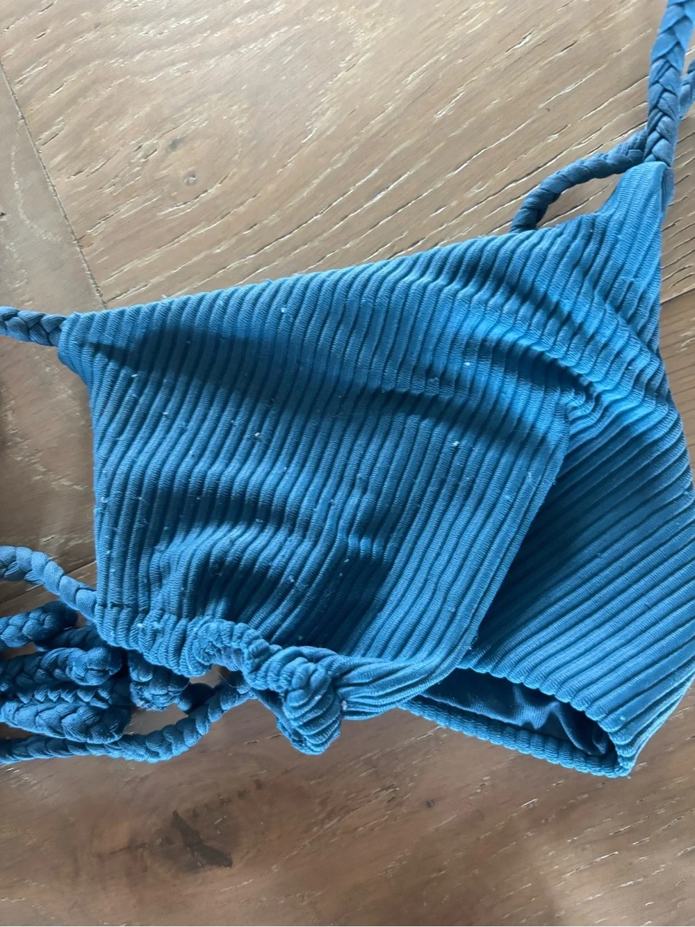Frankie's Bikini Willa Top & Thong Bottom Set Deep Sea Blue Ribbed Swim Swimsuit